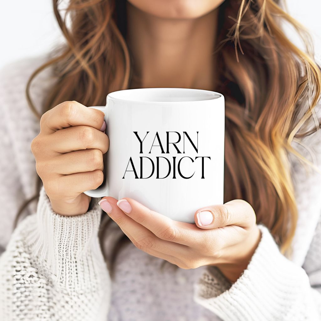"Yarn Addict" Ceramic Mug – Funny Mug for Knitters & Crocheters