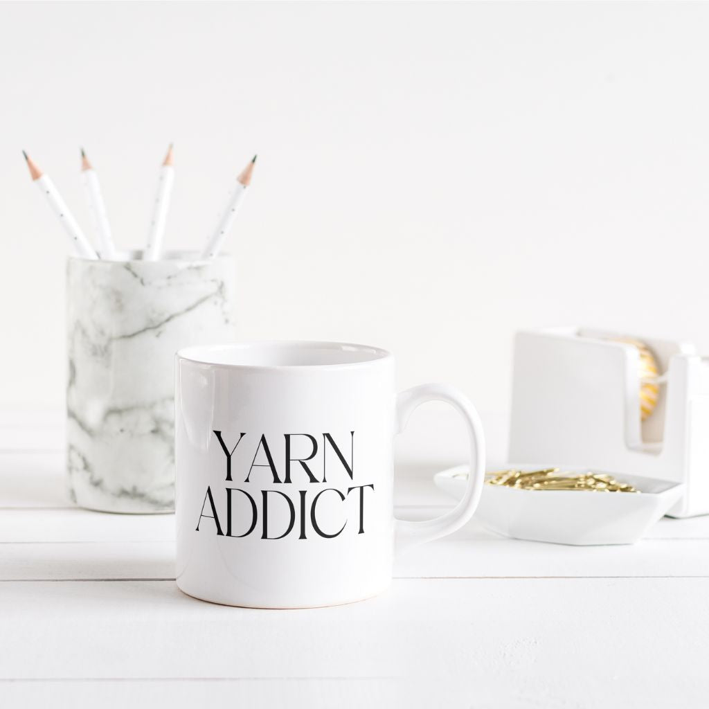 "Yarn Addict" Ceramic Mug – Funny Mug for Knitters & Crocheters