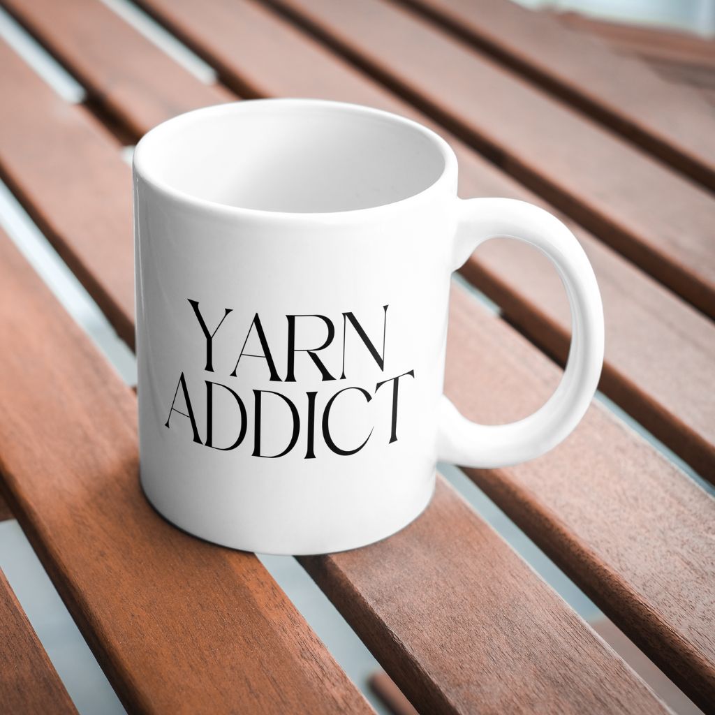 "Yarn Addict" Ceramic Mug – Funny Mug for Knitters & Crocheters