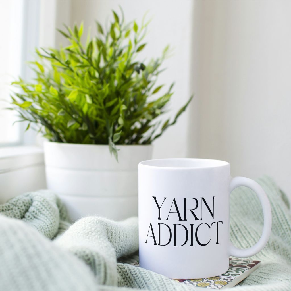 "Yarn Addict" Ceramic Mug – Funny Mug for Knitters & Crocheters