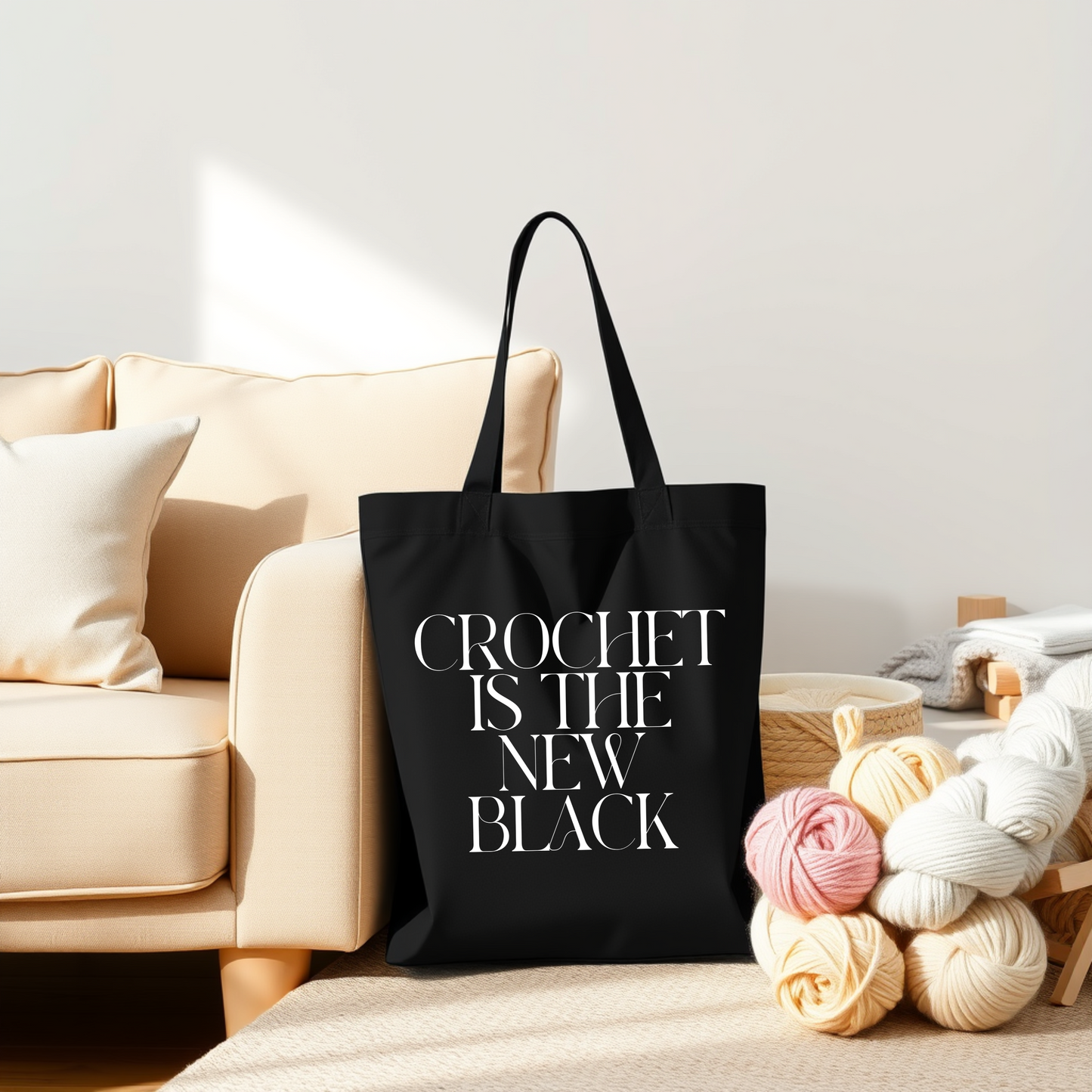 "Crochet is the New Black" Cotton Canvas Tote Bag – Durable and Stylish