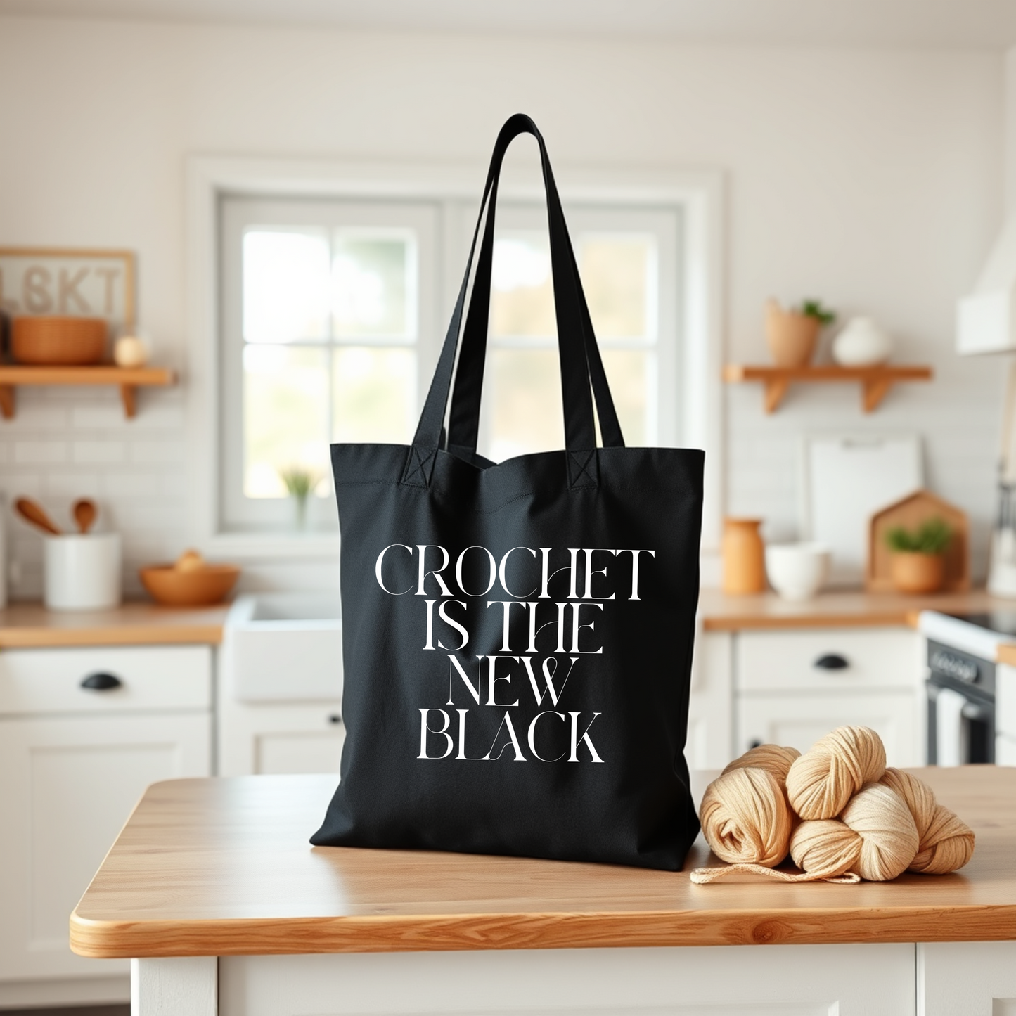 "Crochet is the New Black" Cotton Canvas Tote Bag – Durable and Stylish
