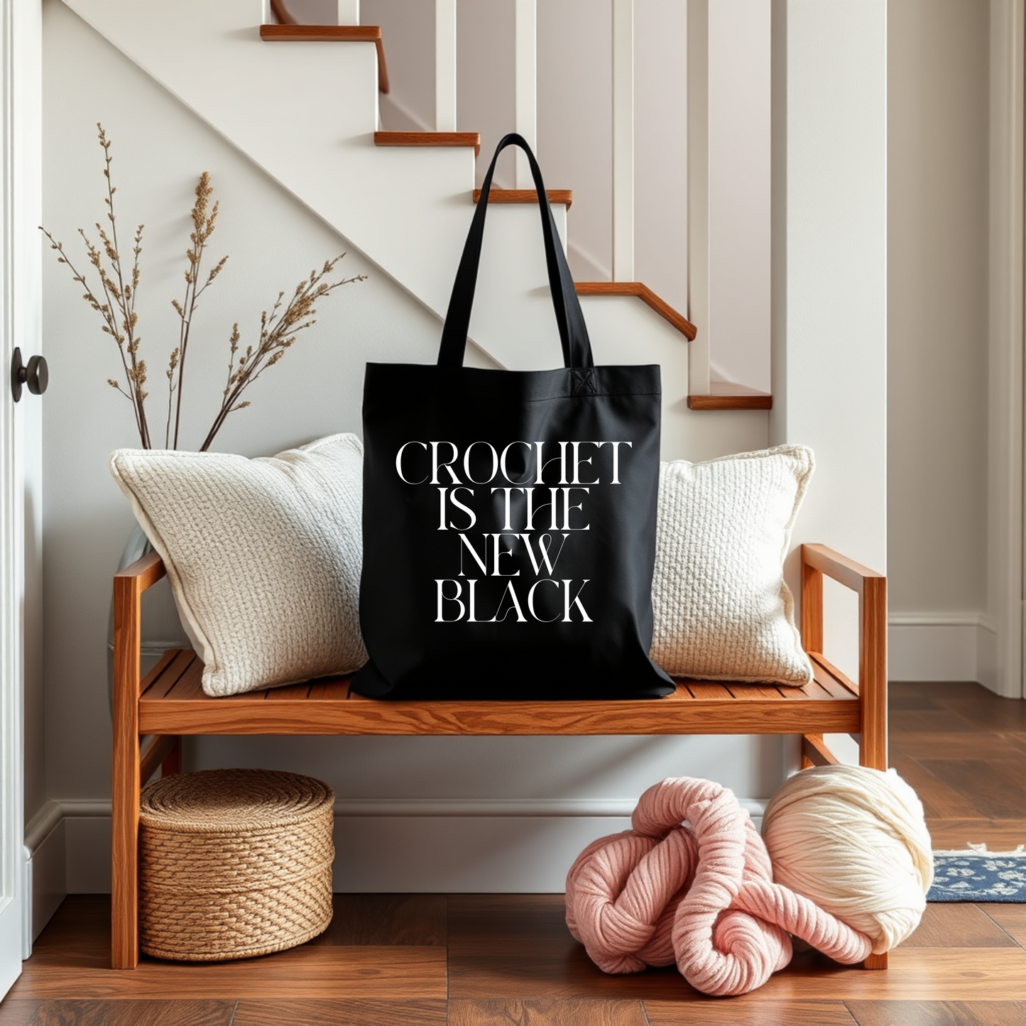 "Crochet is the New Black" Cotton Canvas Tote Bag – Durable and Stylish
