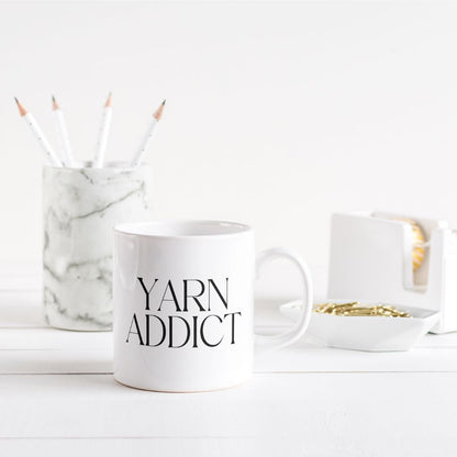 "Yarn Addict" Ceramic Mug – Funny Mug for Knitters & Crocheters