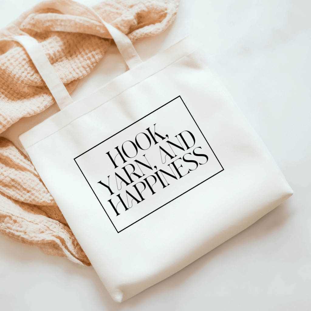 "Hook, Yarn, and Happiness" Cotton Tote Bag – Lightweight and Stylish