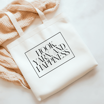 "Hook, Yarn, and Happiness" Cotton Tote Bag – Lightweight and Stylish