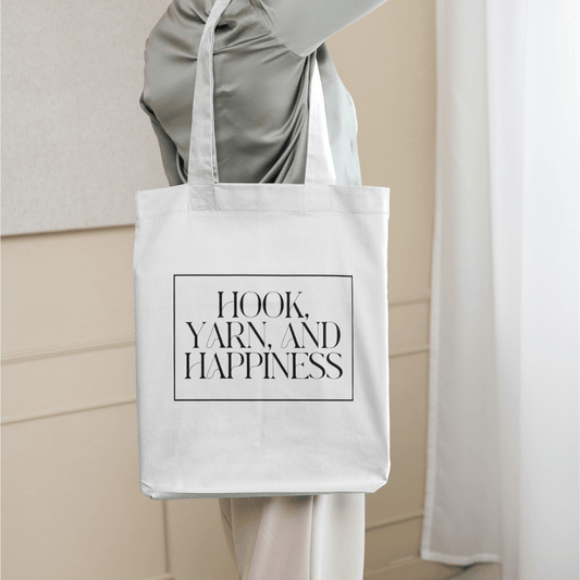 "Hook, Yarn, and Happiness" Cotton Tote Bag – Lightweight and Stylish