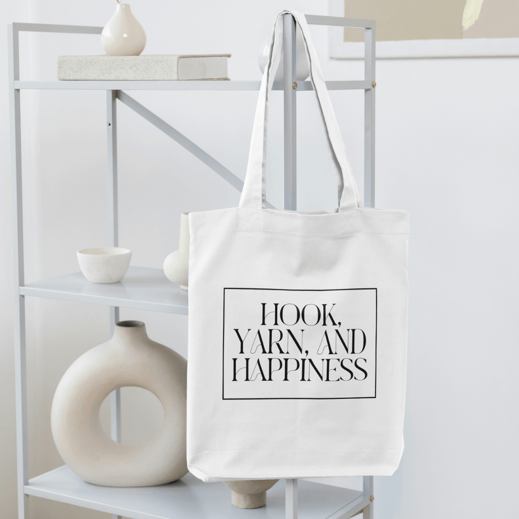 "Hook, Yarn, and Happiness" Cotton Tote Bag – Lightweight and Stylish