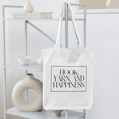 "Hook, Yarn, and Happiness" Cotton Tote Bag – Lightweight and Stylish