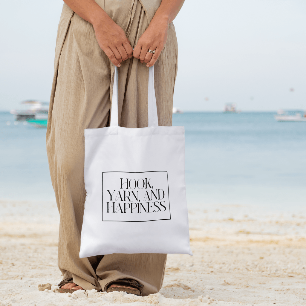 "Hook, Yarn, and Happiness" Cotton Tote Bag – Lightweight and Stylish
