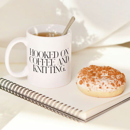 "Hooked on Coffee and Knitting" Ceramic Mug – Yarn Lovers' Favorite
