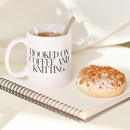 "Hooked on Coffee and Knitting" Ceramic Mug – Yarn Lovers' Favorite
