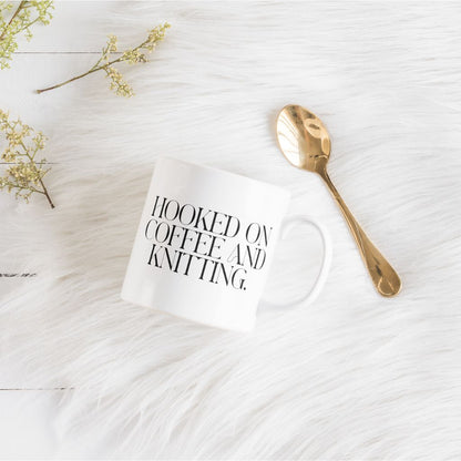 "Hooked on Coffee and Knitting" Ceramic Mug – Yarn Lovers' Favorite