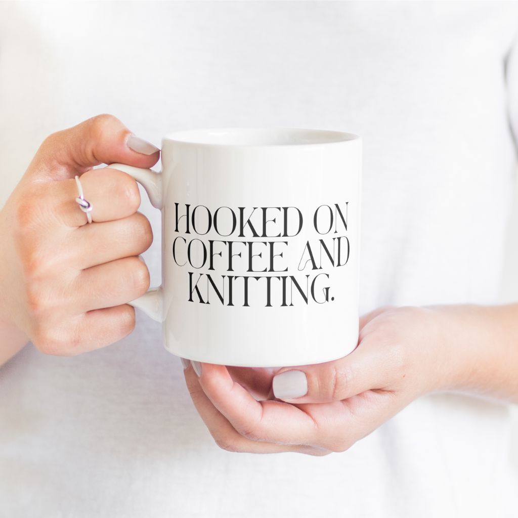 "Hooked on Coffee and Knitting" Ceramic Mug – Yarn Lovers' Favorite