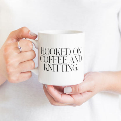 "Hooked on Coffee and Knitting" Ceramic Mug – Yarn Lovers' Favorite