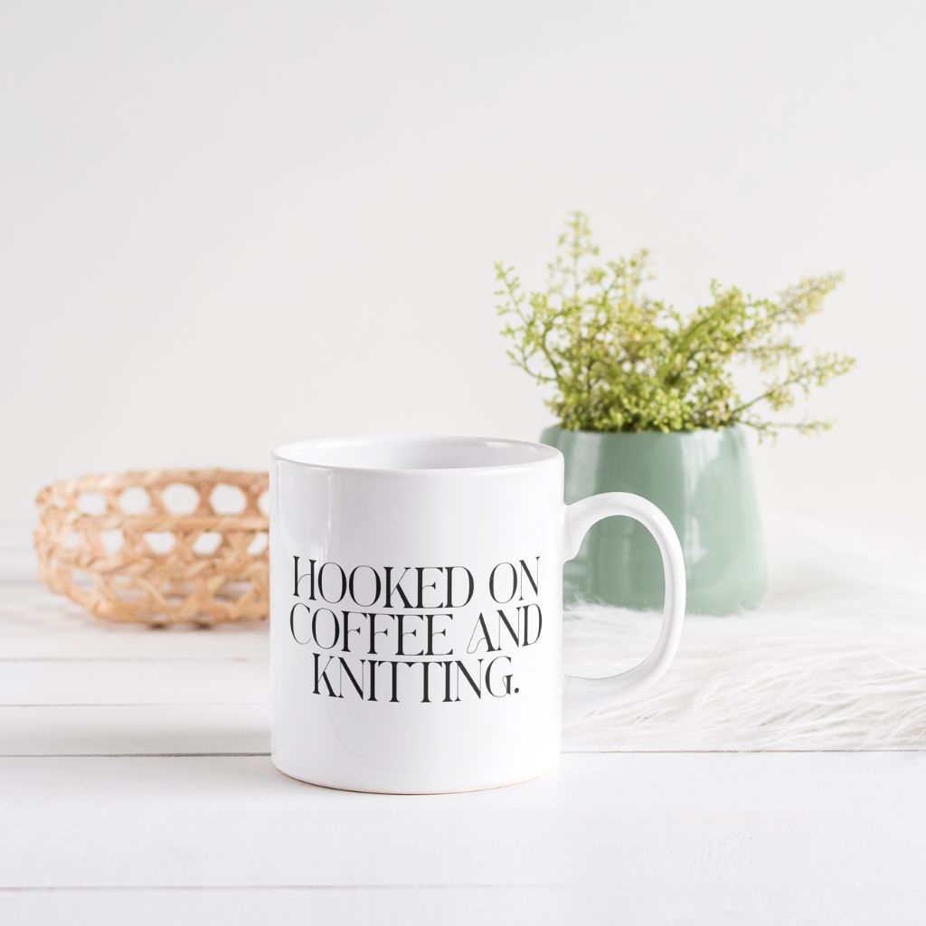 "Hooked on Coffee and Knitting" Ceramic Mug – Yarn Lovers' Favorite