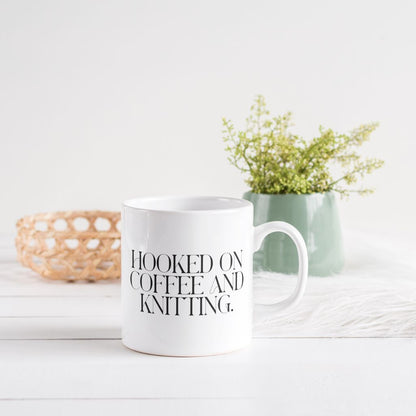"Hooked on Coffee and Knitting" Ceramic Mug – Yarn Lovers' Favorite
