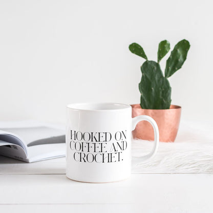 "Hooked on Crochet and Coffee" Ceramic Mug – Perfect for Yarn Enthusiasts