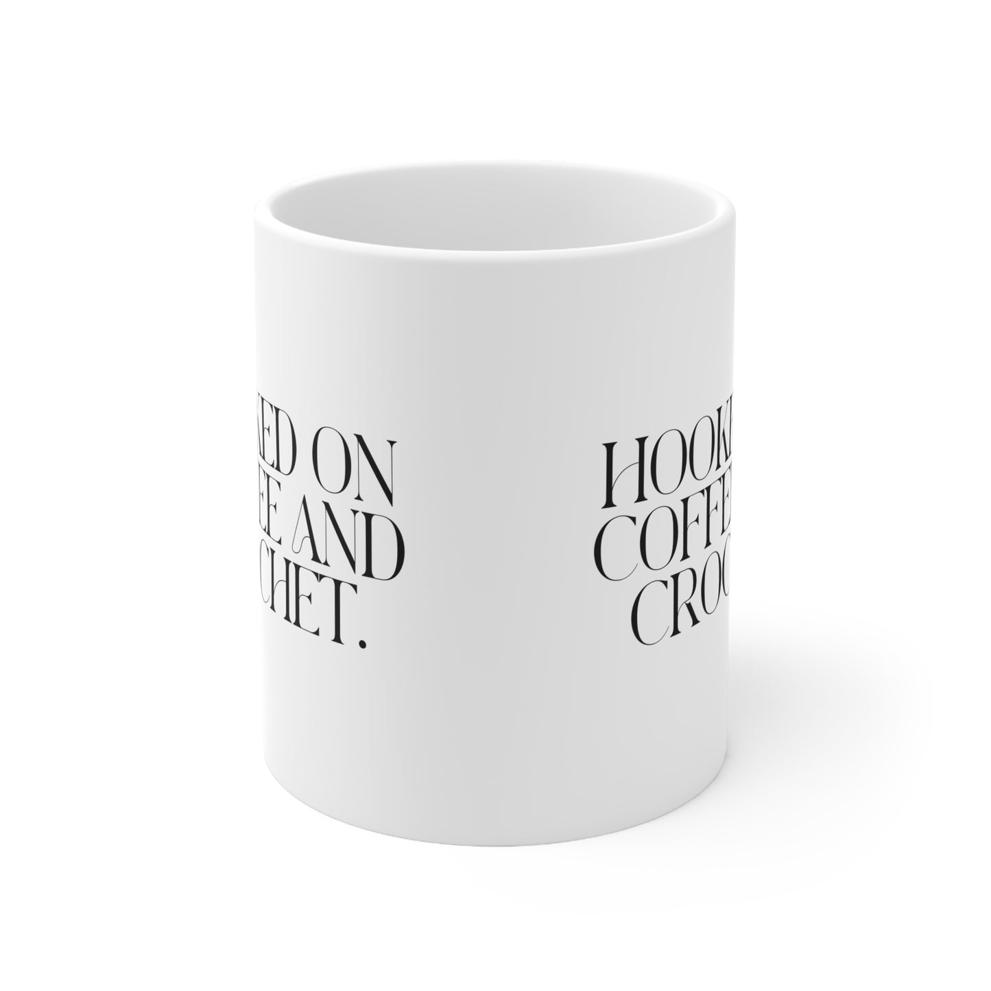 "Hooked on Crochet and Coffee" Ceramic Mug – Perfect for Yarn Enthusiasts