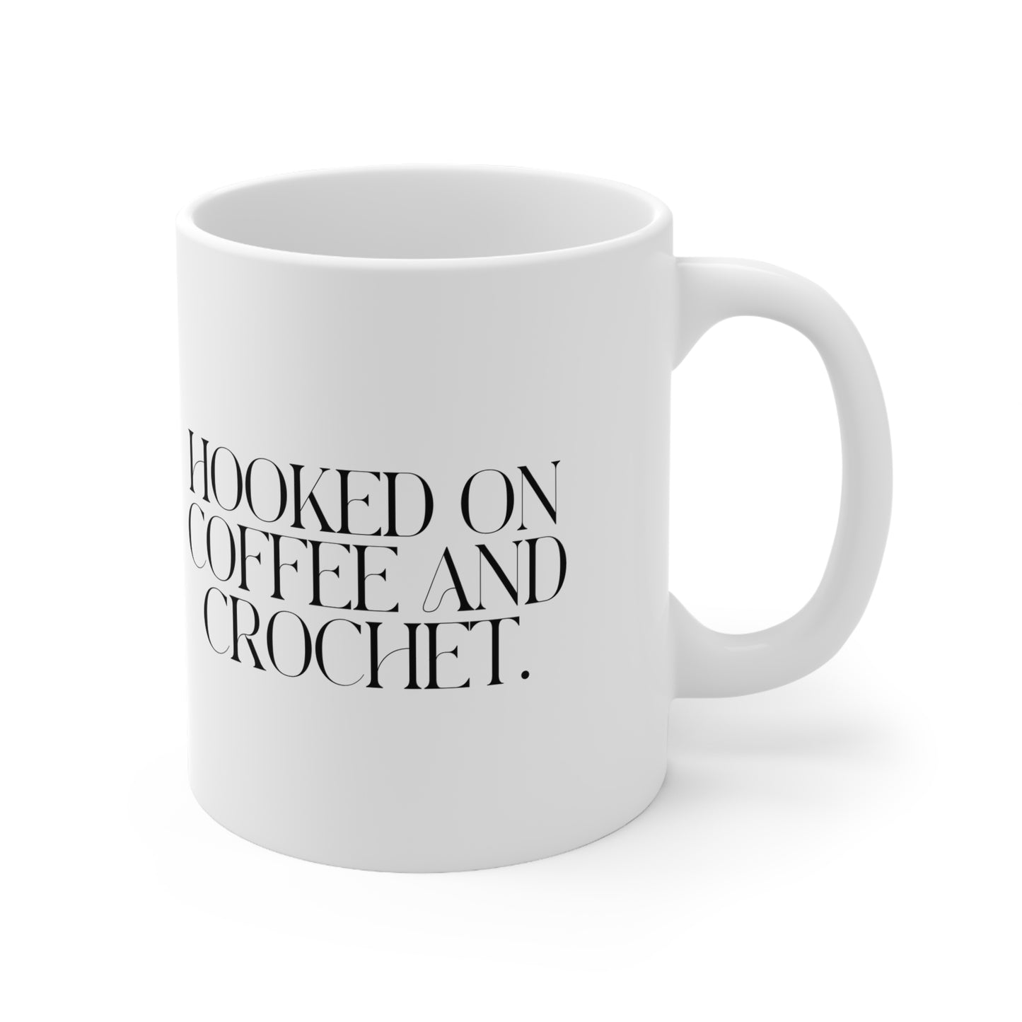 "Hooked on Crochet and Coffee" Ceramic Mug – Perfect for Yarn Enthusiasts