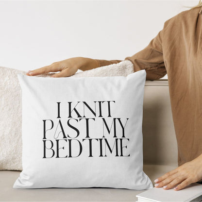 "I Knit Past My Bedtime" Throw Pillow – A Cozy Statement for Yarn Lovers