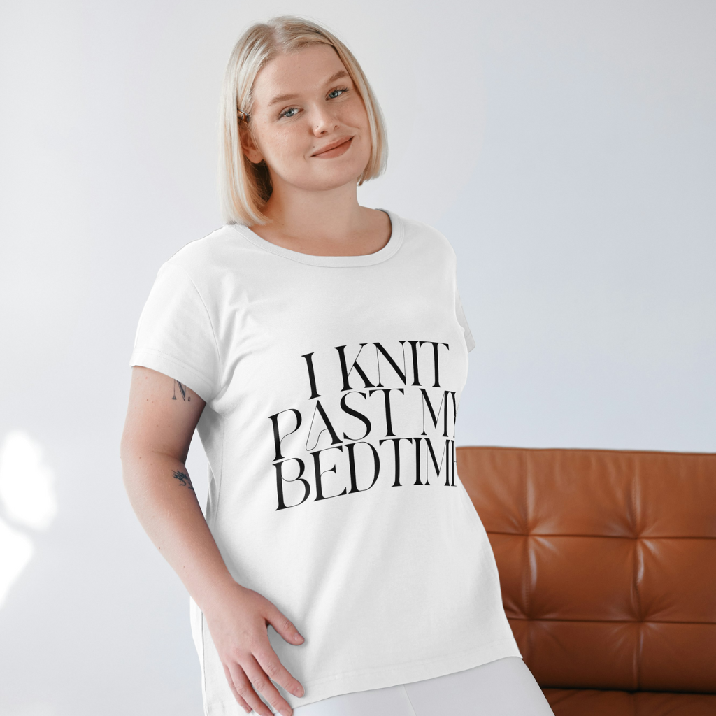 "I Knit Past My Bedtime" White Unisex T-Shirt – Perfect for All-Night Knitters