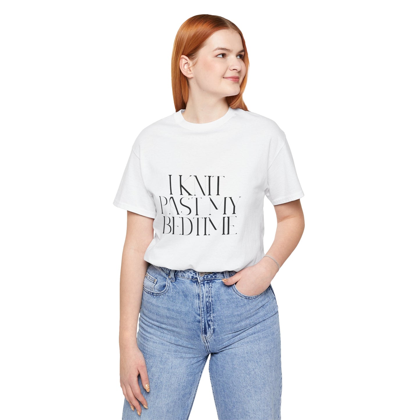 "I Knit Past My Bedtime" White Unisex T-Shirt – Perfect for All-Night Knitters