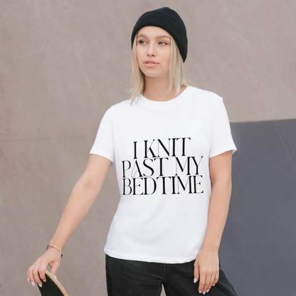 "I Knit Past My Bedtime" White Unisex T-Shirt – Perfect for All-Night Knitters