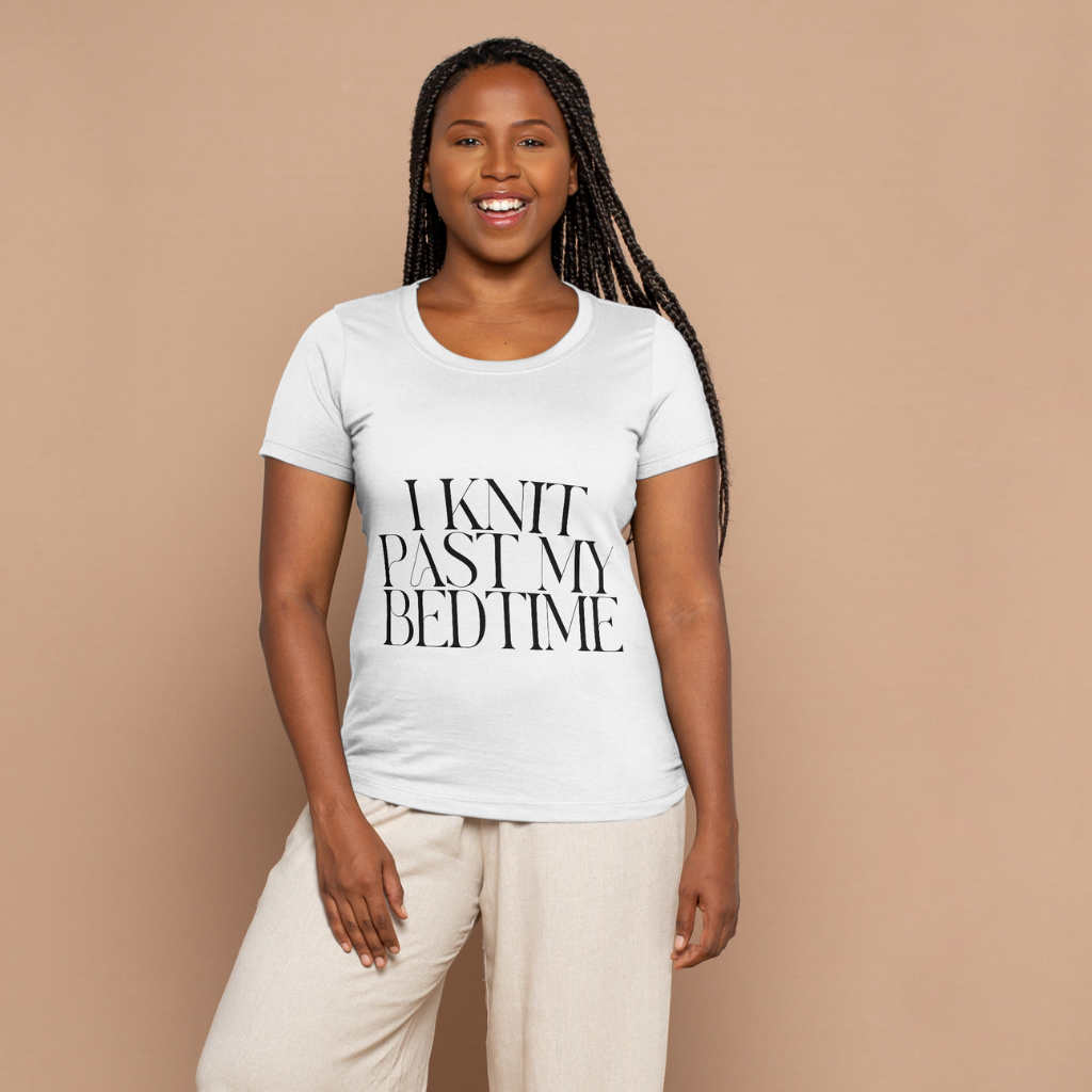 "I Knit Past My Bedtime" White Unisex T-Shirt – Perfect for All-Night Knitters