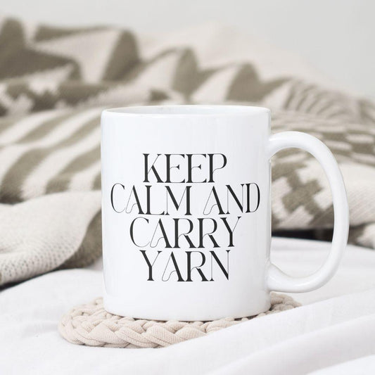 "Keep Calm and Carry Yarn" Ceramic Coffee Mug – Knitting & Crochet Gift