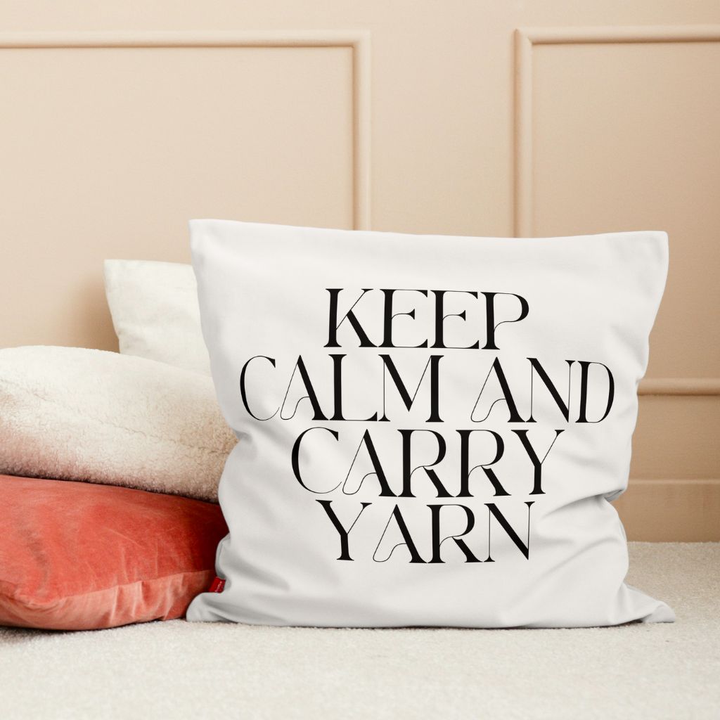 "Keep Calm and Carry Yarn" Throw Pillow – Cozy Decor for Knitters & Crocheters