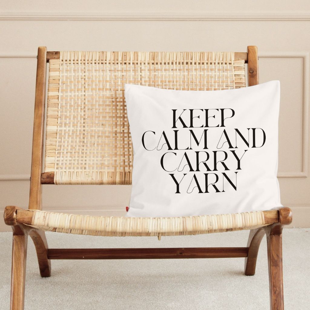 "Keep Calm and Carry Yarn" Throw Pillow – Cozy Decor for Knitters & Crocheters