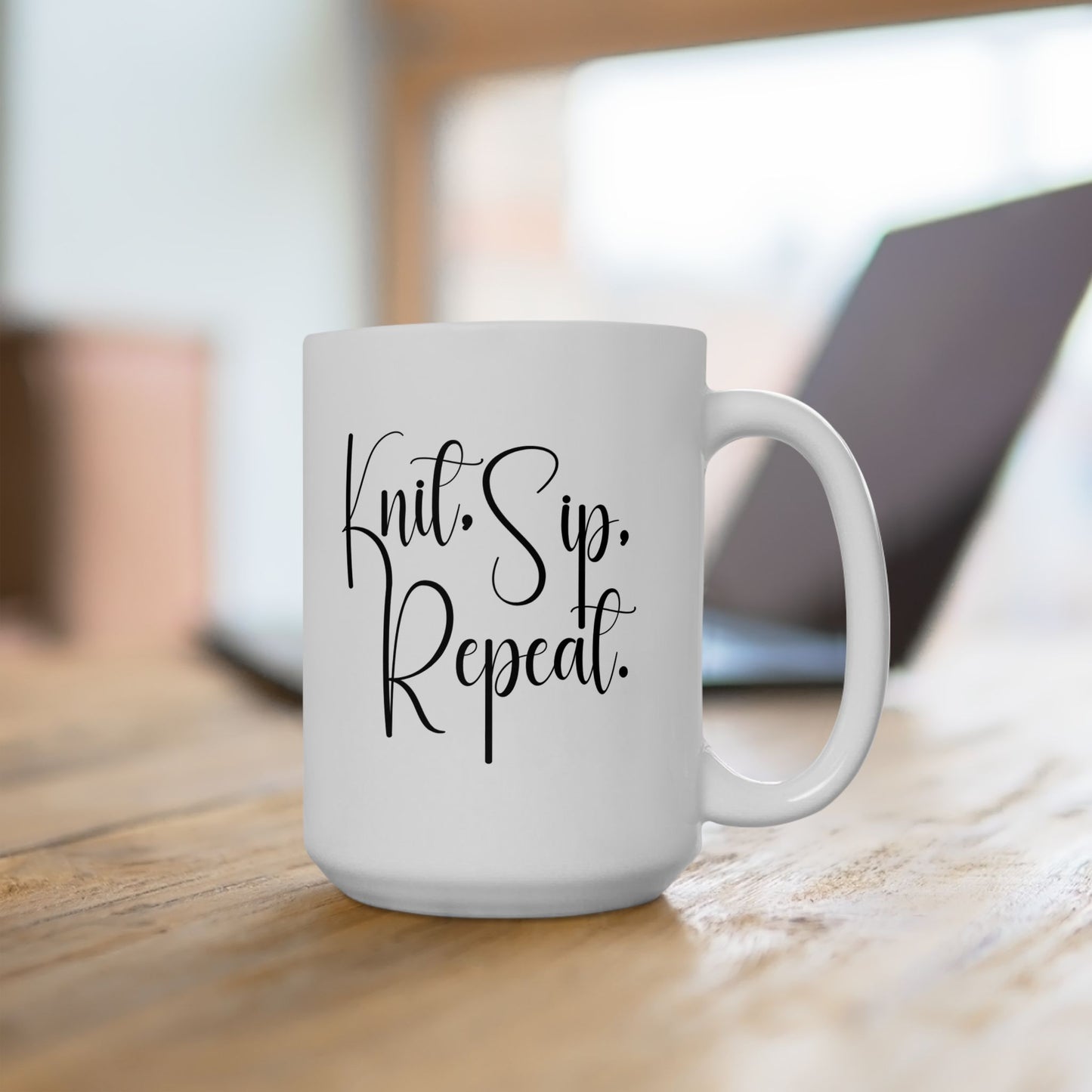 "Knit, Sip, Repeat" Ceramic Mug – Knitting & Crochet Gift