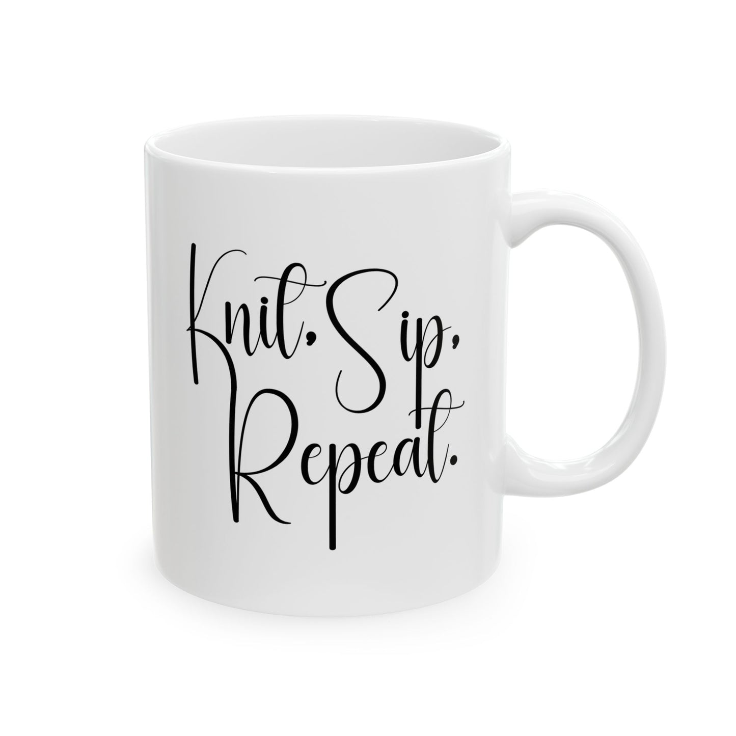 "Knit, Sip, Repeat" Ceramic Mug – Knitting & Crochet Gift