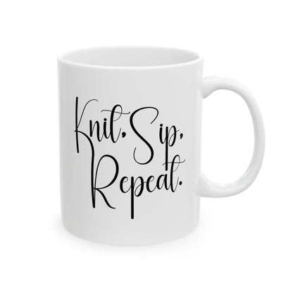"Knit, Sip, Repeat" Ceramic Mug – Knitting & Crochet Gift