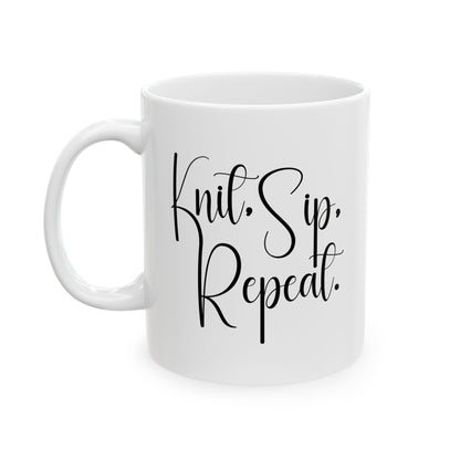 "Knit, Sip, Repeat" Ceramic Mug – Knitting & Crochet Gift