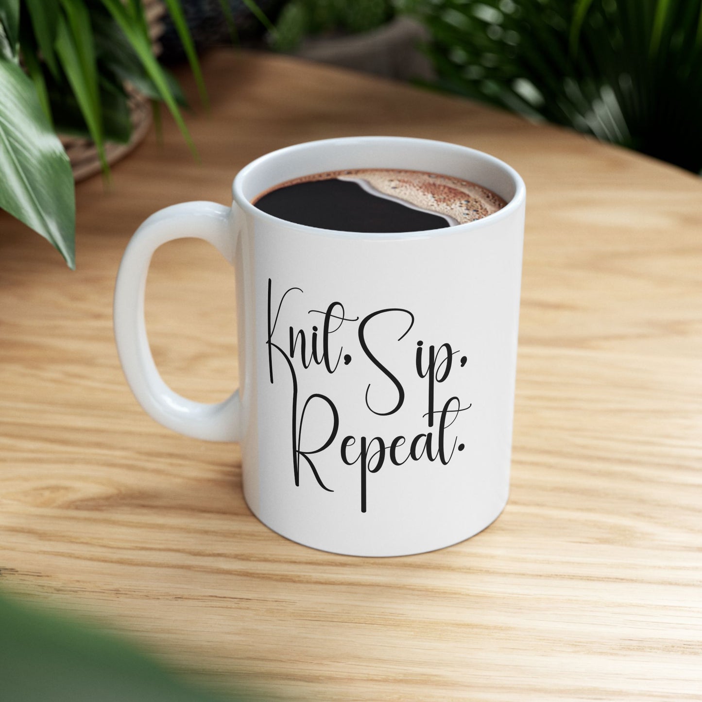 "Knit, Sip, Repeat" Ceramic Mug – Knitting & Crochet Gift