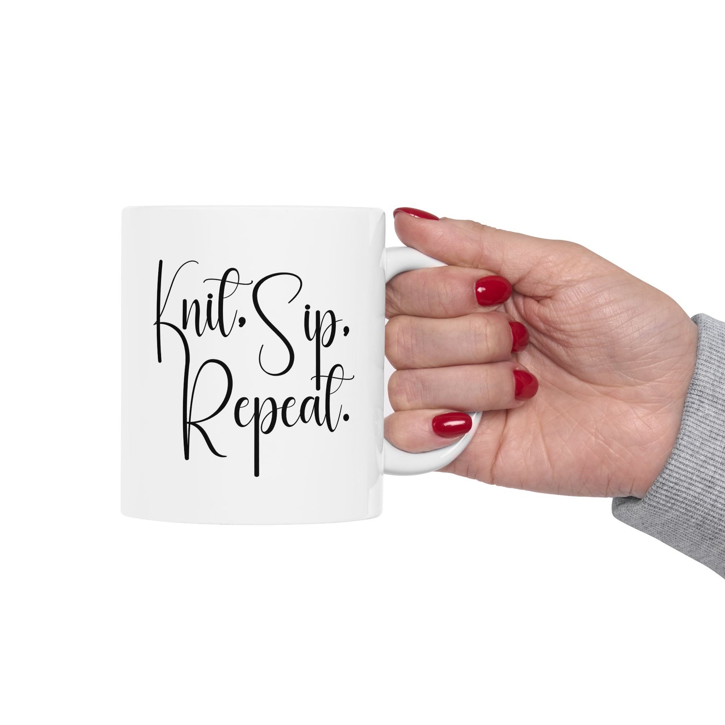 "Knit, Sip, Repeat" Ceramic Mug – Knitting & Crochet Gift
