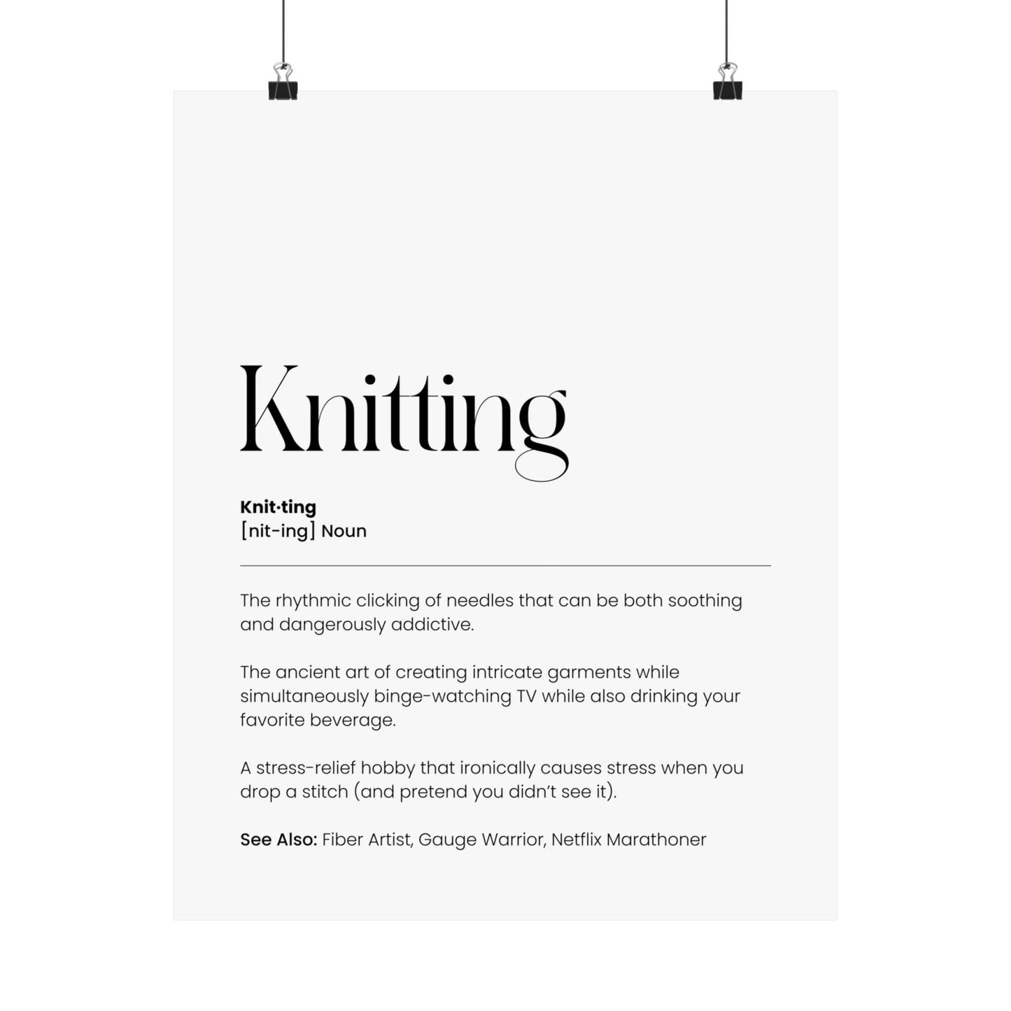 Stickning Definition Poster – Rolig väggkonst för garnälskare