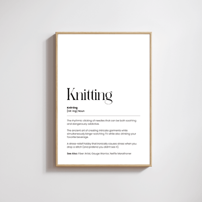 Stickning Definition Poster – Rolig väggkonst för garnälskare