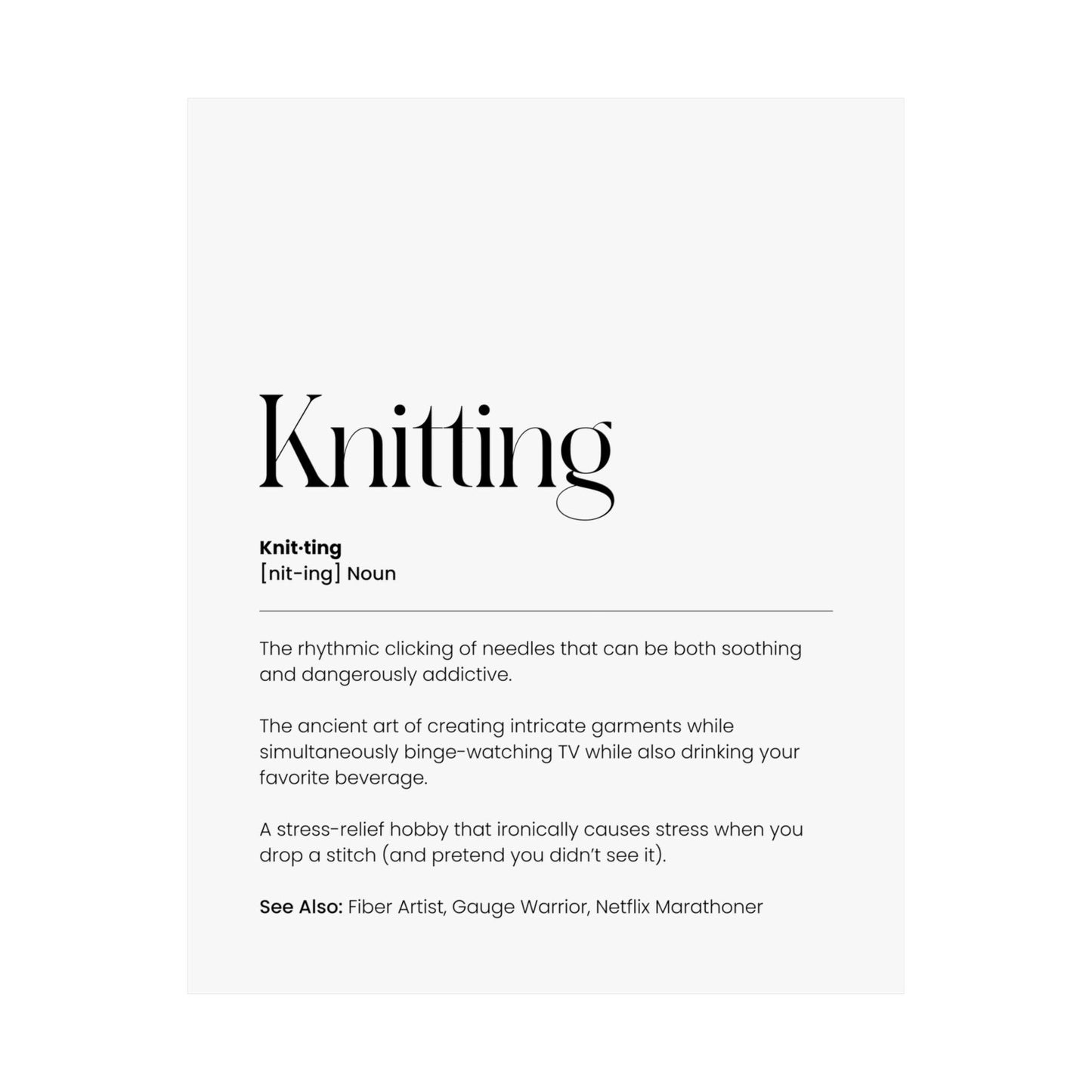 Stickning Definition Poster – Rolig väggkonst för garnälskare