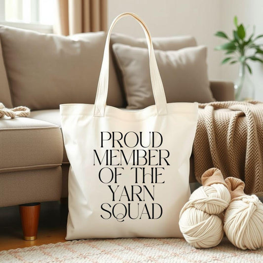 "Proud Member of the Yarn Squad" Cotton Canvas Tote Bag – Durable and Stylish