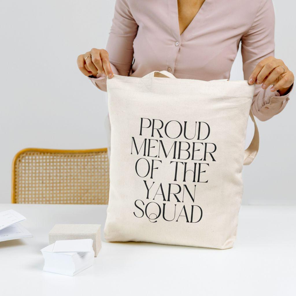 "Proud Member of the Yarn Squad" Cotton Canvas Tote Bag – Durable and Stylish