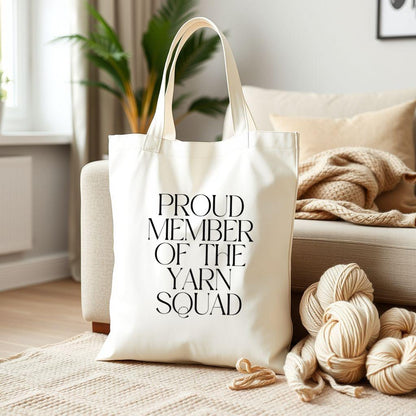 "Proud Member of the Yarn Squad" Cotton Canvas Tote Bag – Durable and Stylish