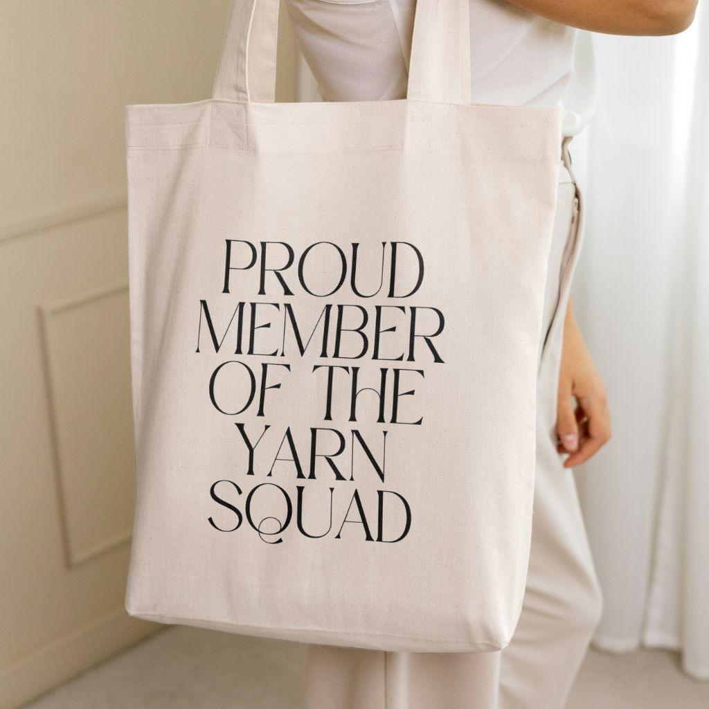 "Proud Member of the Yarn Squad" Cotton Canvas Tote Bag – Durable and Stylish