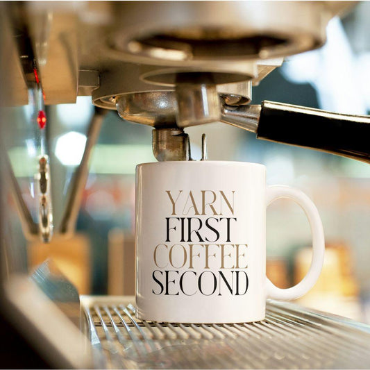 "Yarn First, Coffee Second" Ceramic Coffee Mug – Knitting & Crochet Gift