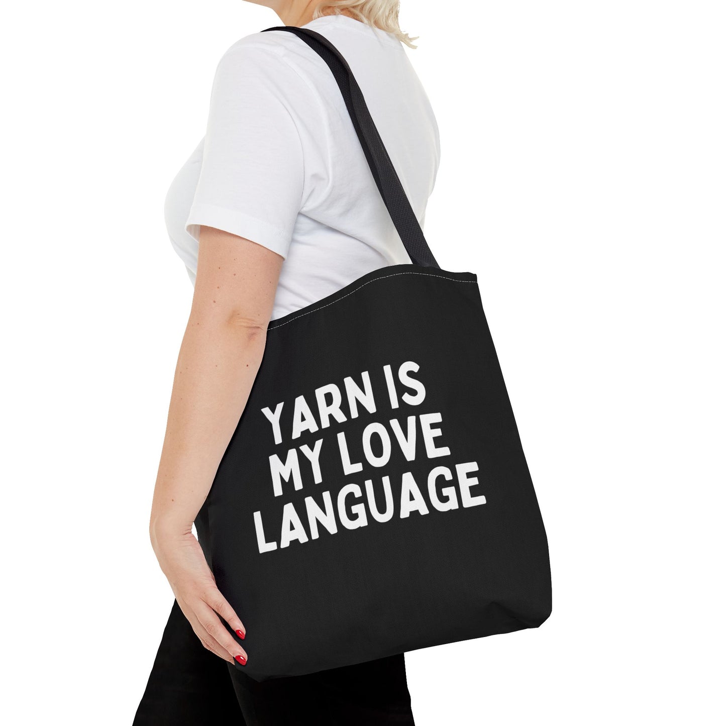 "Yarn Is My Love Language" Black Tote Bag