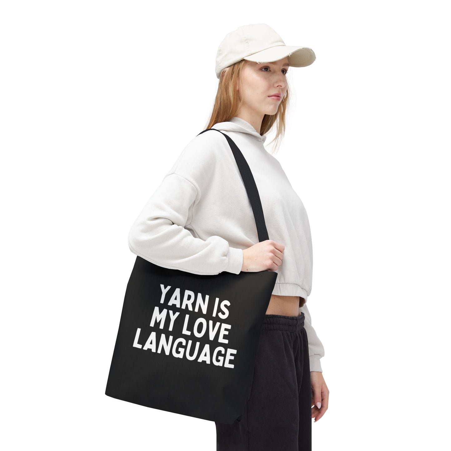 "Yarn Is My Love Language" Black Tote Bag