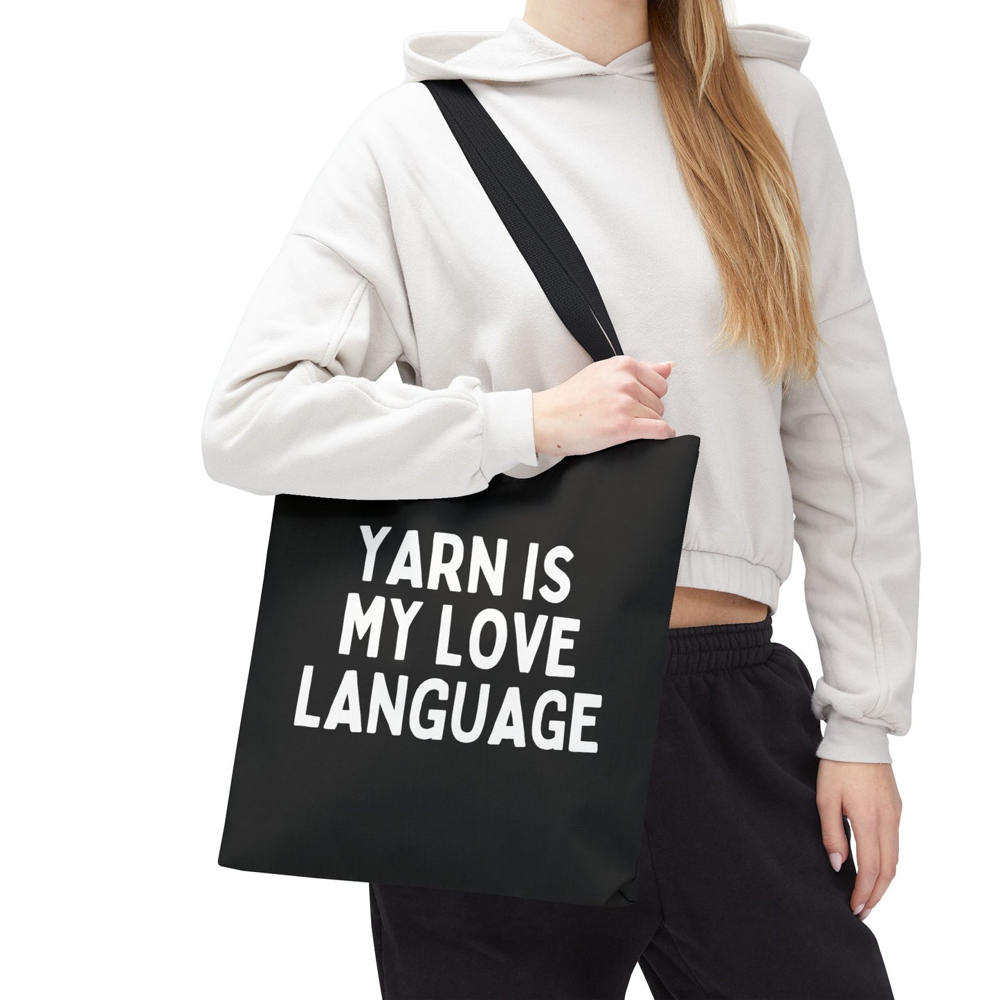 "Yarn Is My Love Language" Black Tote Bag