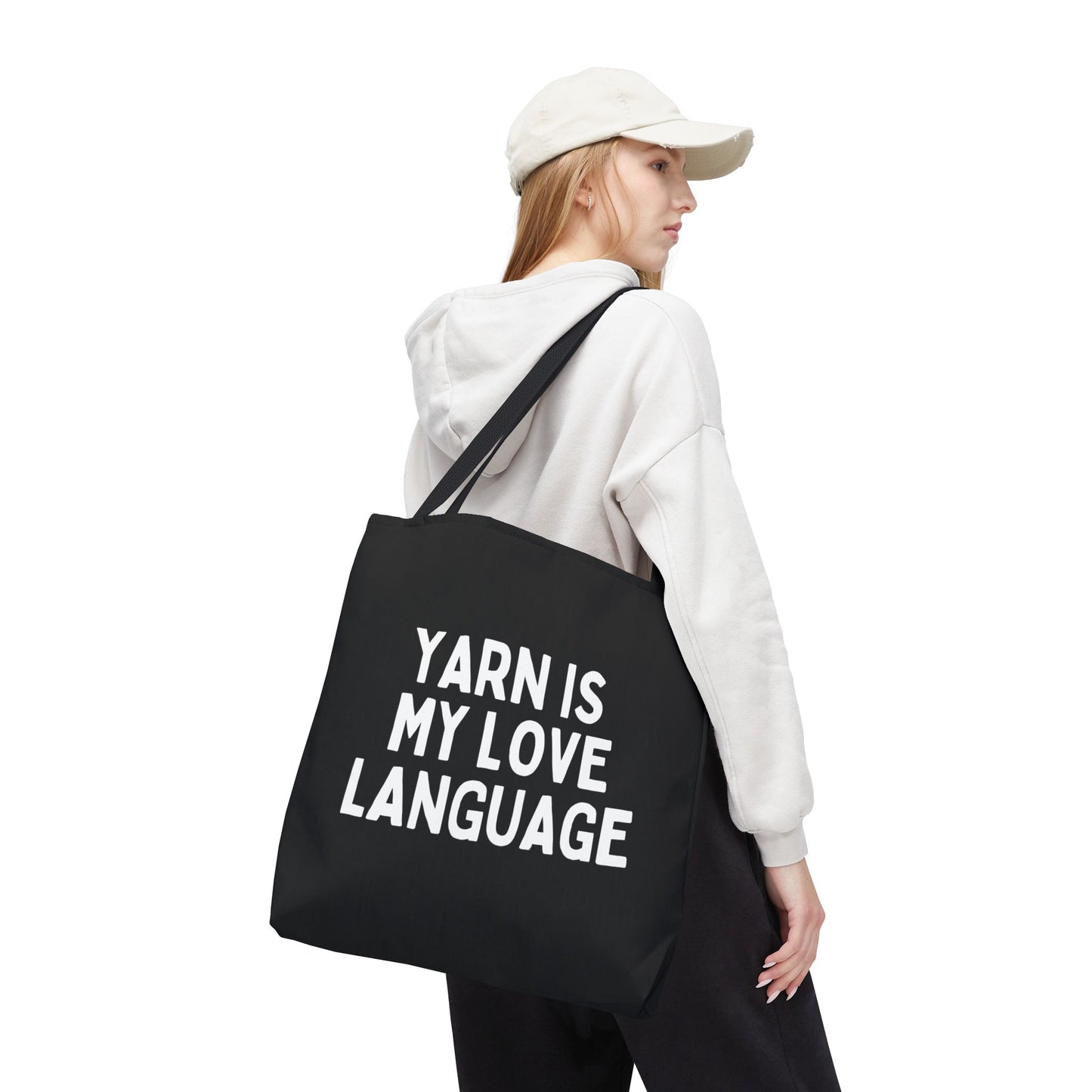"Yarn Is My Love Language" Black Tote Bag